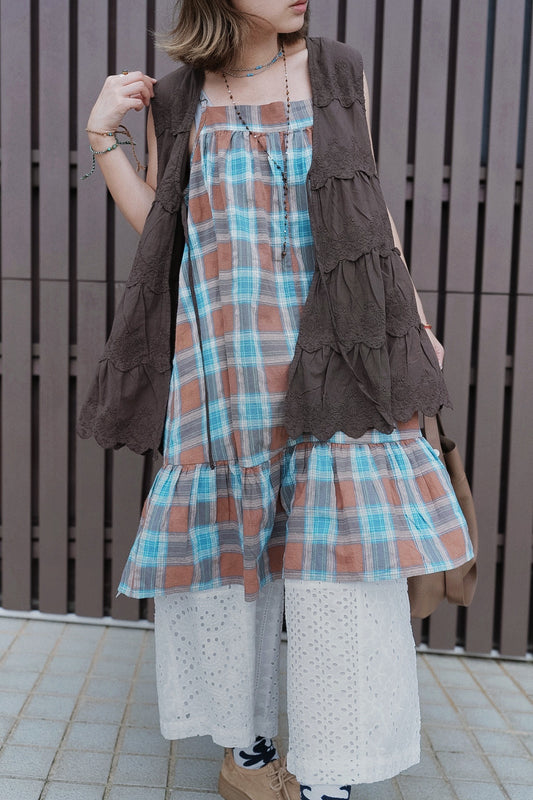 CB119 DOBBY PLAID MIDI DRESS