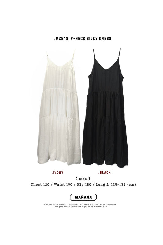 MZ812 V-NECK SILKY DRESS