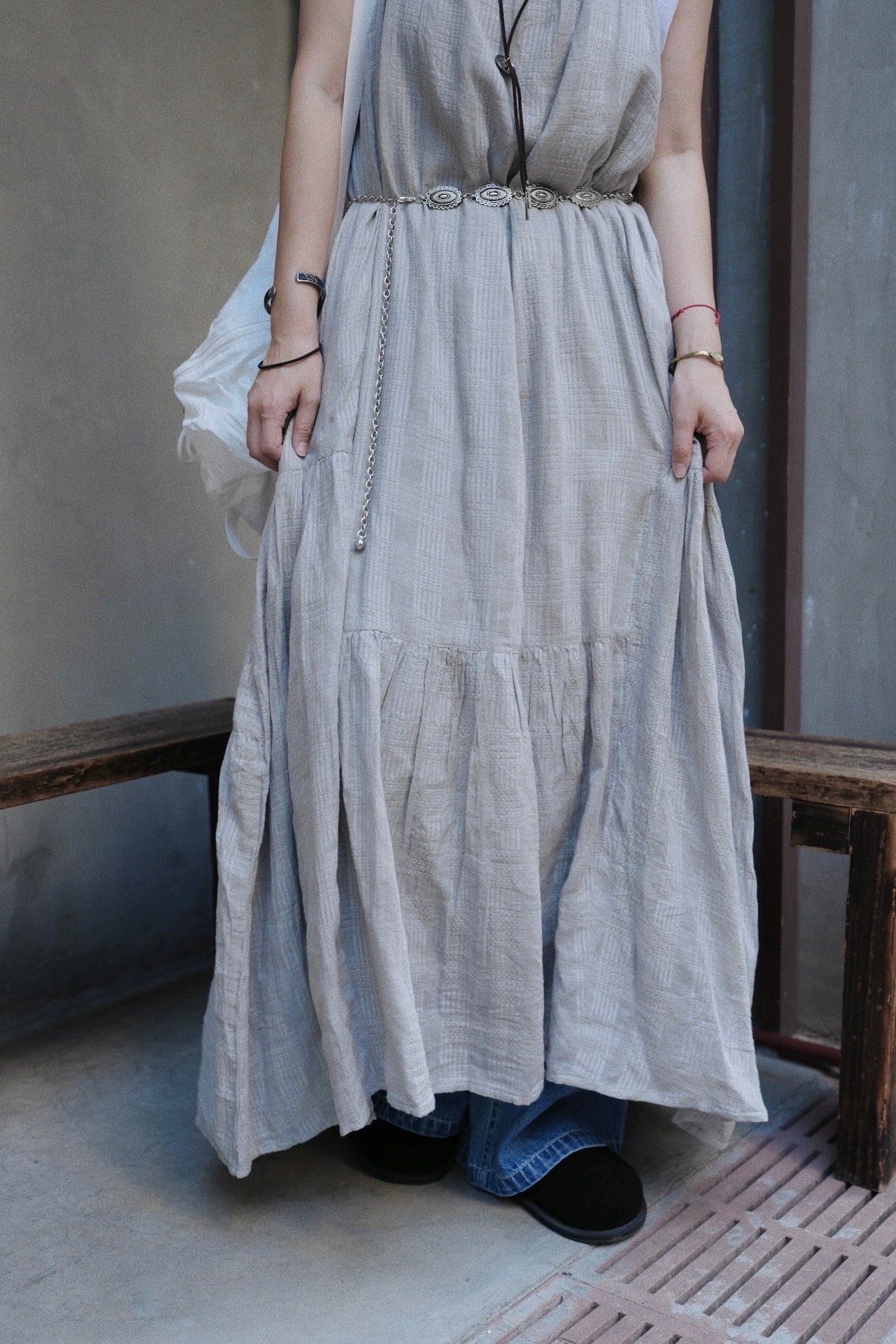 NA452 SHEER CHECKED ONE PIECE DRESS