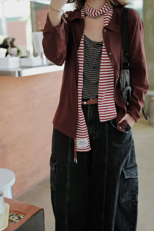 NA498 POLO COLLAR KNIT CARDIGAN
