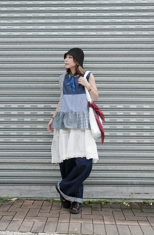 CB138 PATCHWORK DENIM TOP