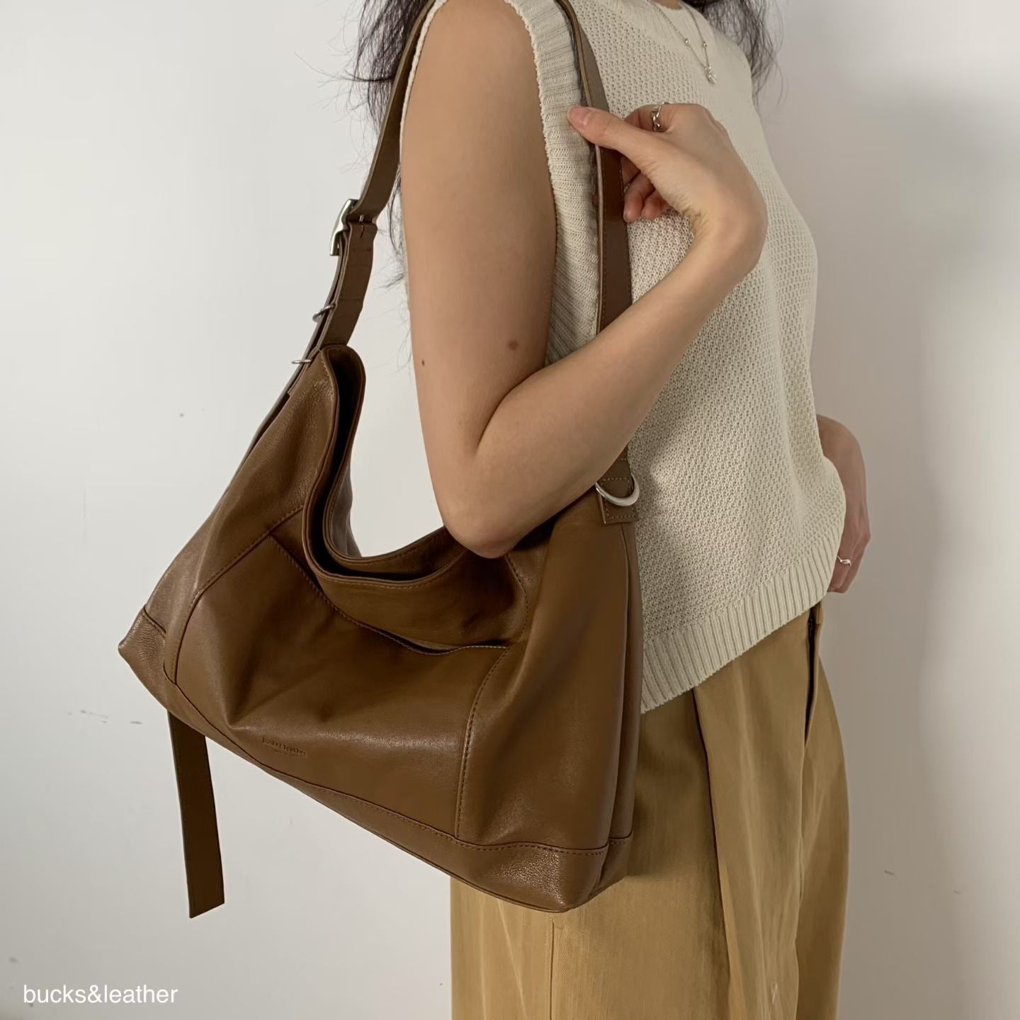 MZ847 LEATHER SQUARE TOTE BAG / 5 COLORS