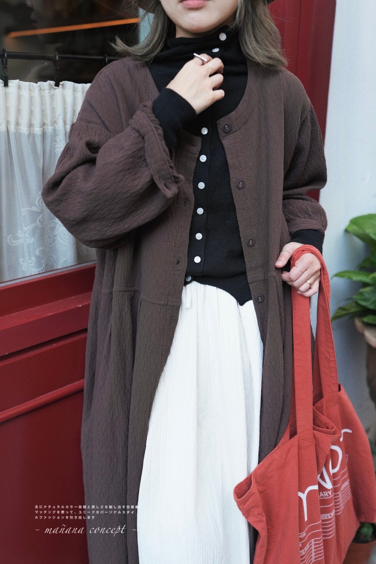 CA683 Round Neck Crepe Shirt Dress