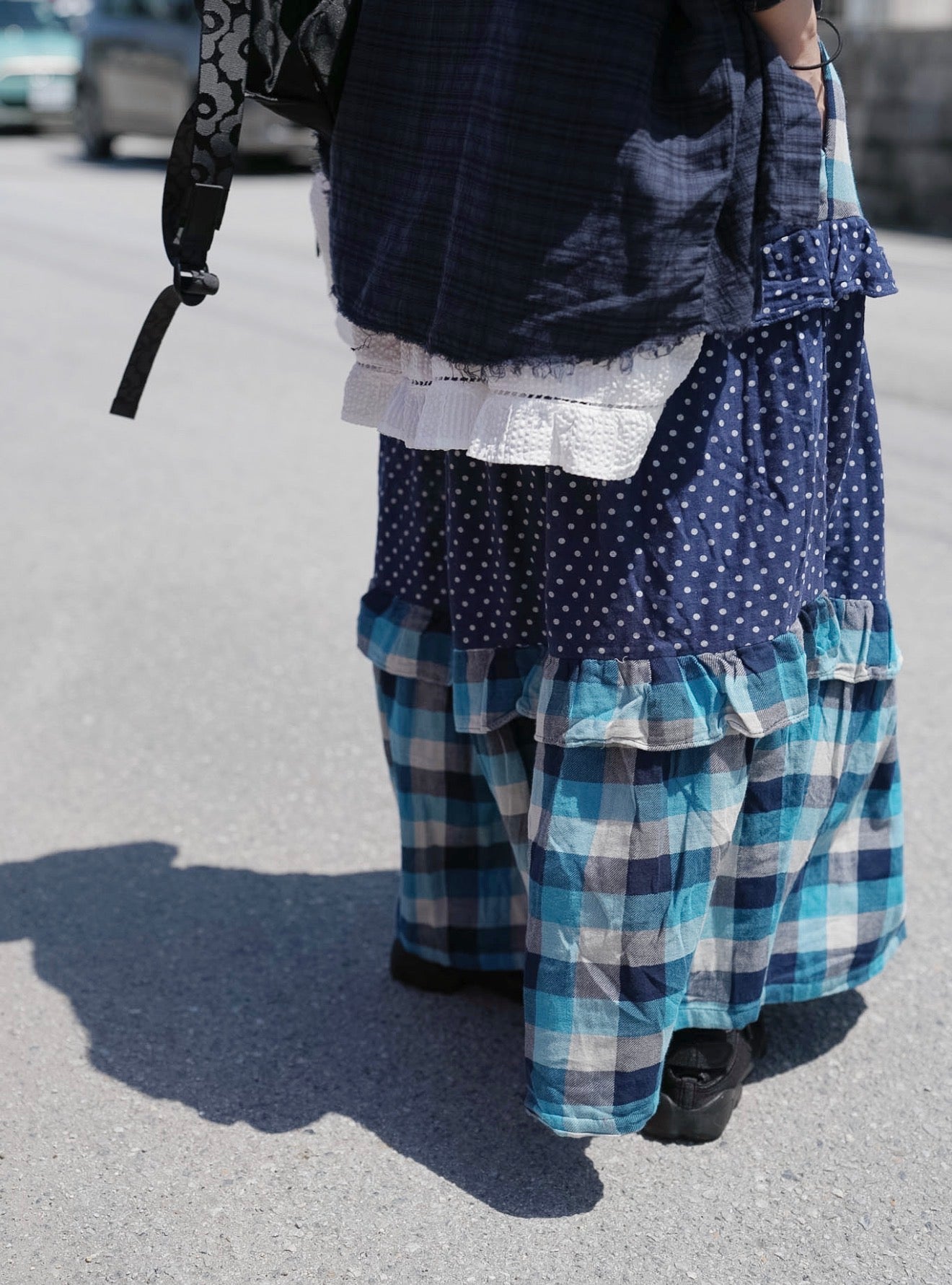 CB101 PATCHWORK PLAID & POLKA DOT MAXI SKIRT