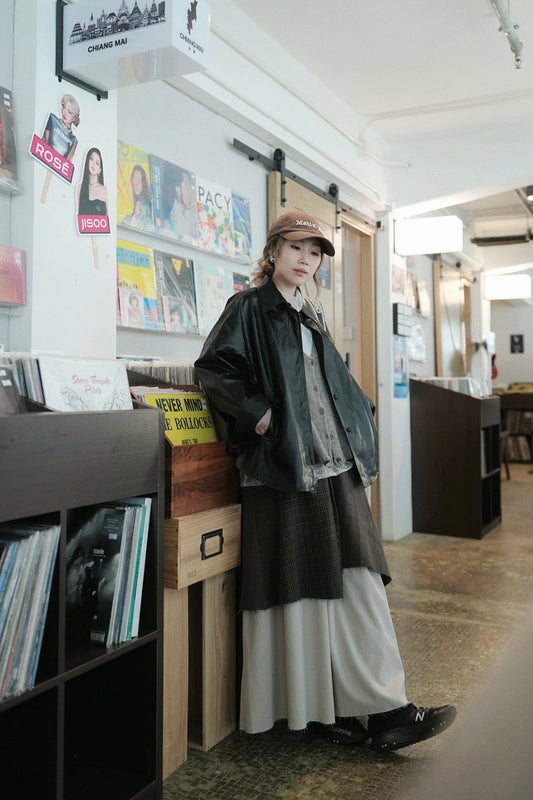 MZ945 FAUX LEATHER TRENCH JACKET