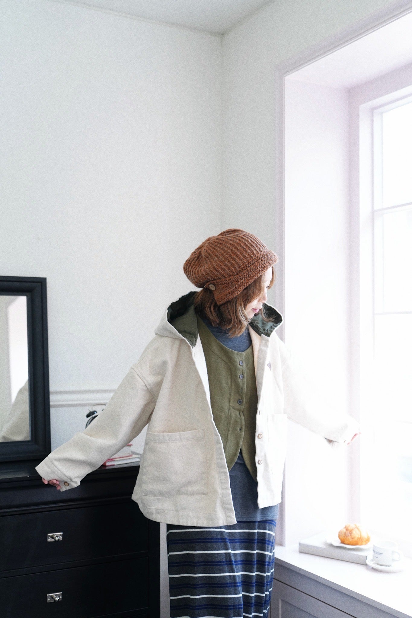 MZ938 DENIM TWILL BRUSHED HOODED COAT