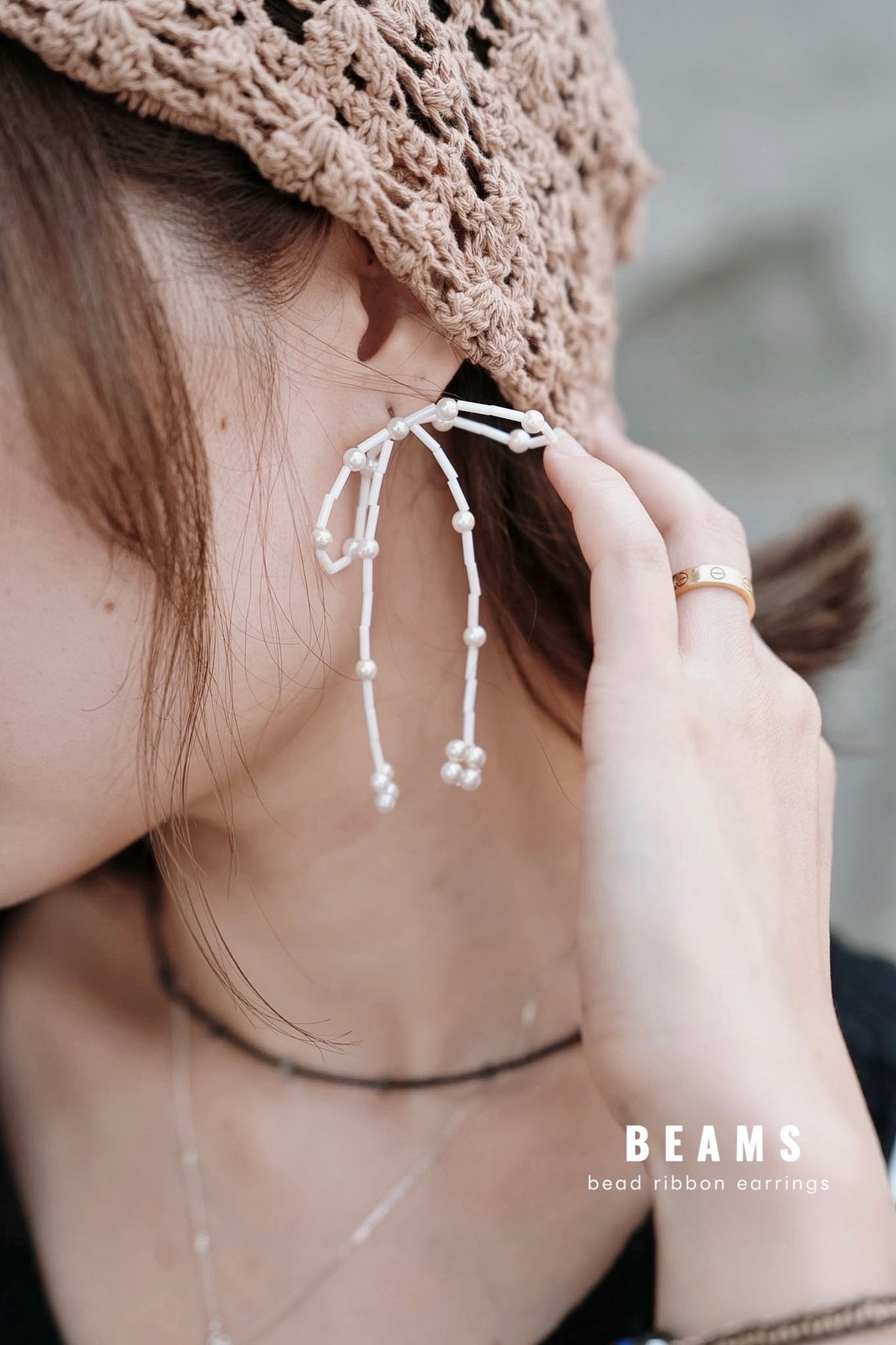【67折】BEAMS BEAD RIBBON EARRINGS