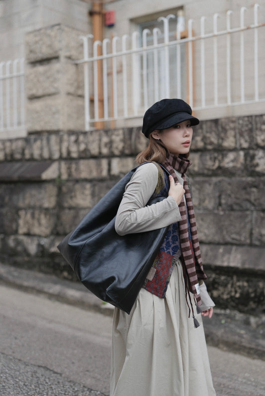 MZ838 ITALIAN LEATHER LARGE TOTE BAG / 2 COLORS