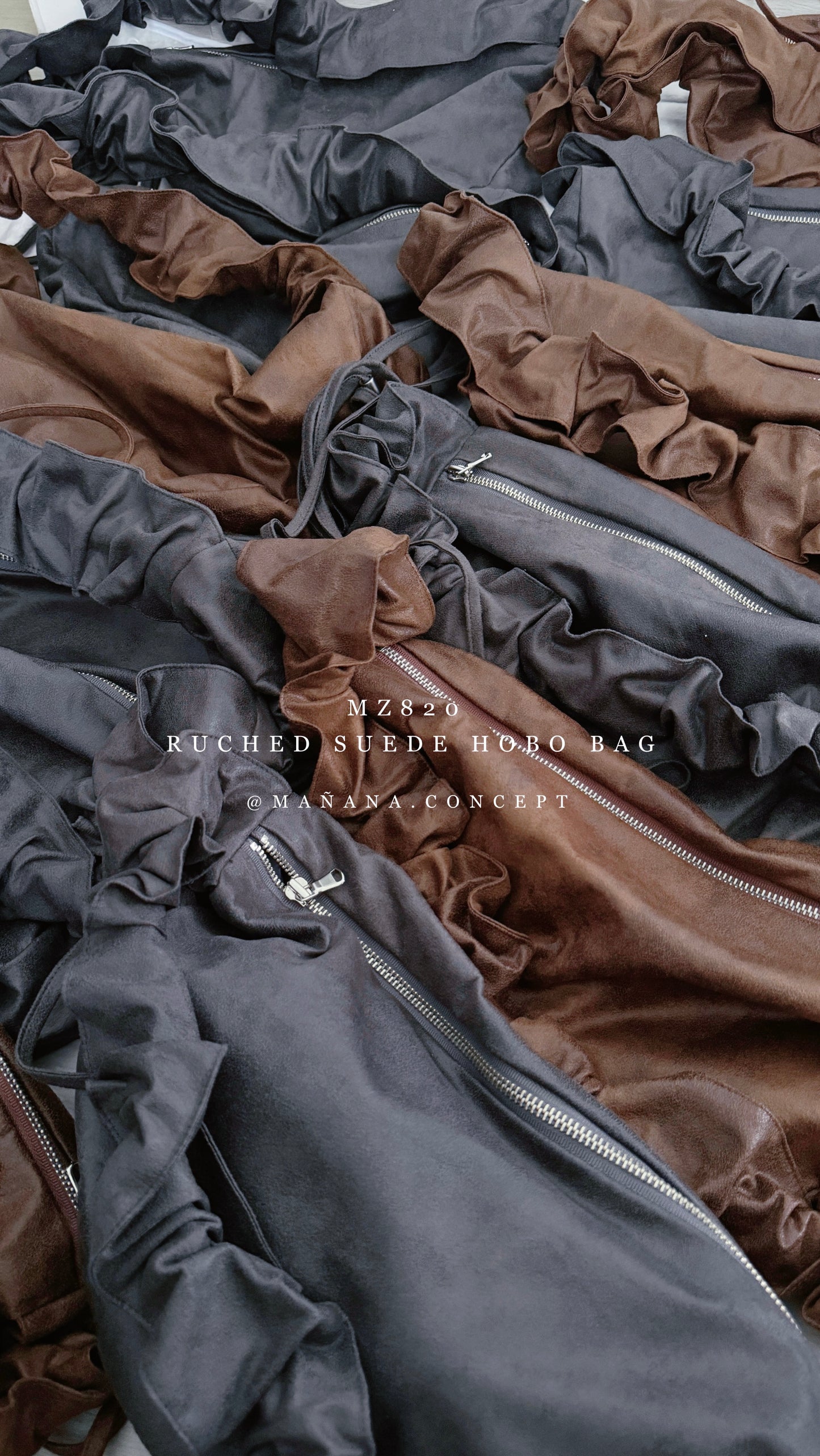 MZ820 RUCHED SUEDE HOBO BAG
