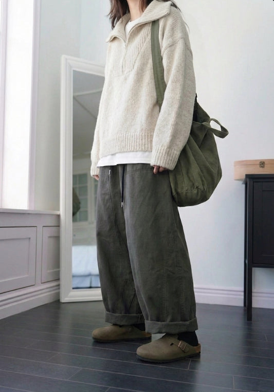 MZ939 BALLOON COTTON STRING WIDE PANTS