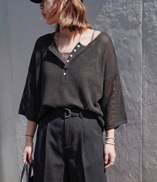 NA484 2WAY COTTON MESH PULLOVER