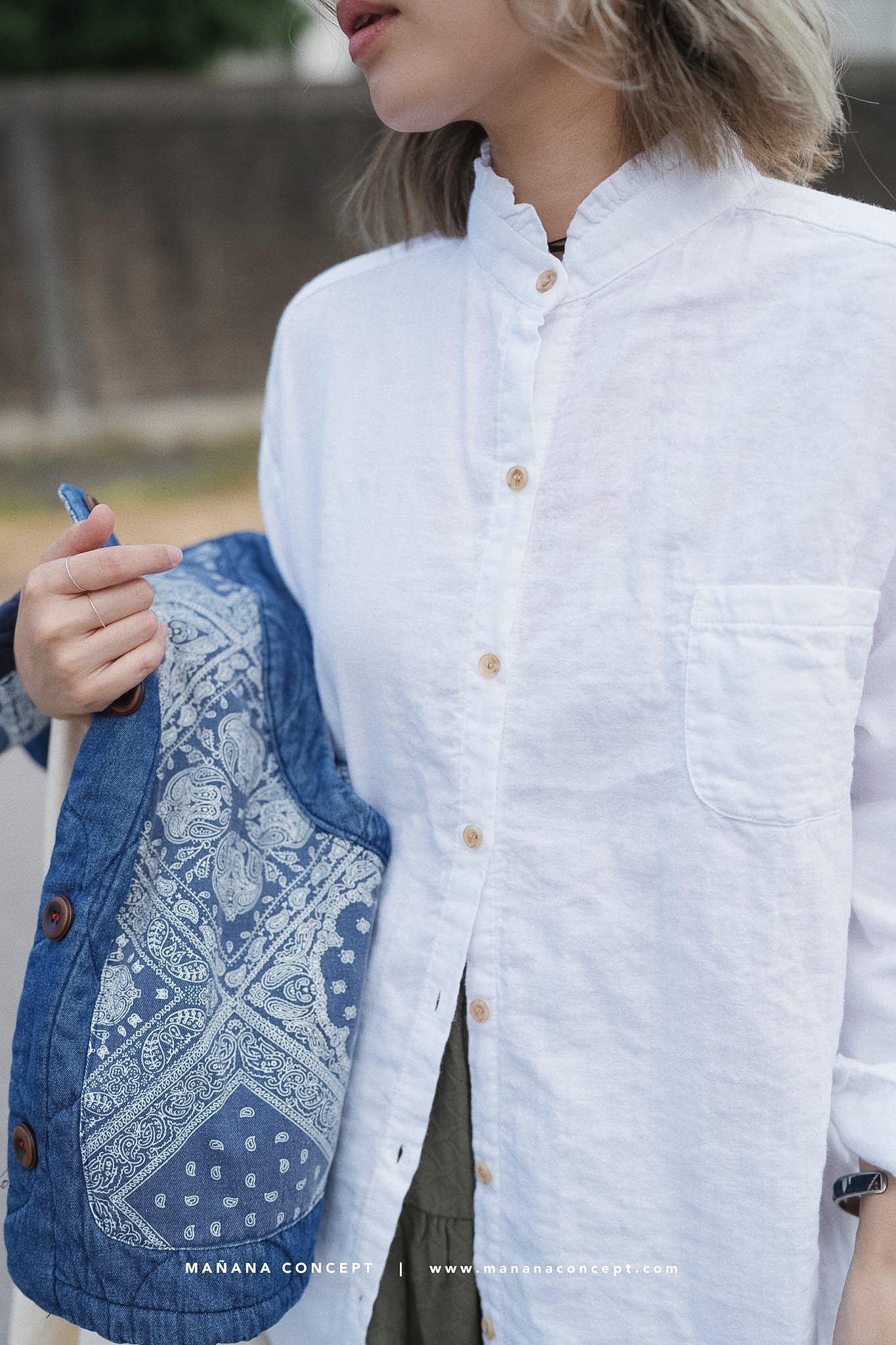 MZ542 RUFFLE NECK GAUZE SHIRT