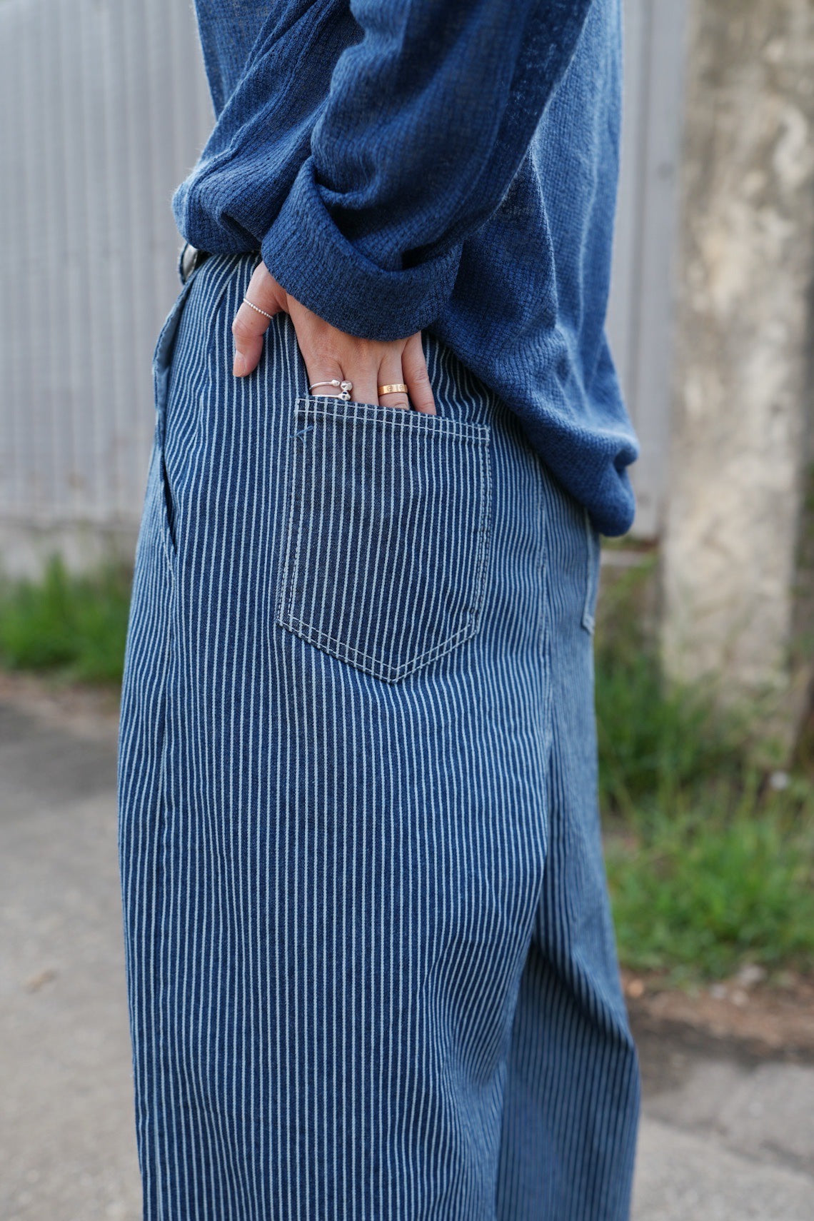 MZ632 DENIM HICKORY STRIPE WIDE LEG PANTS