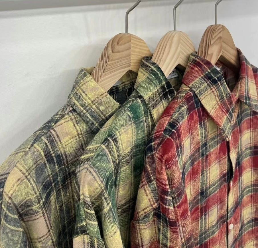 MZ629 BLEACHED PLAID SHIRT