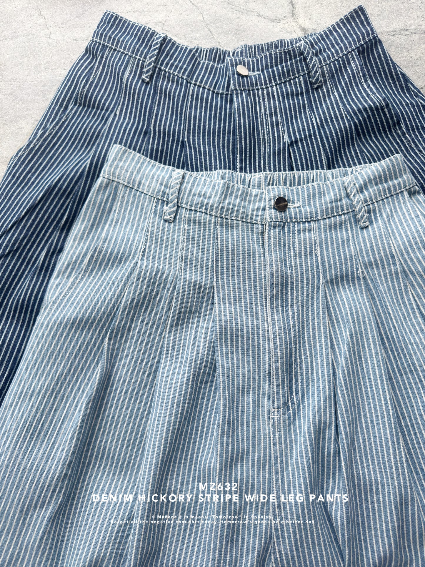 MZ632 DENIM HICKORY STRIPE WIDE LEG PANTS