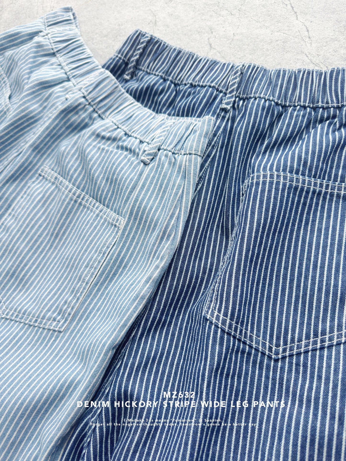 MZ632 DENIM HICKORY STRIPE WIDE LEG PANTS