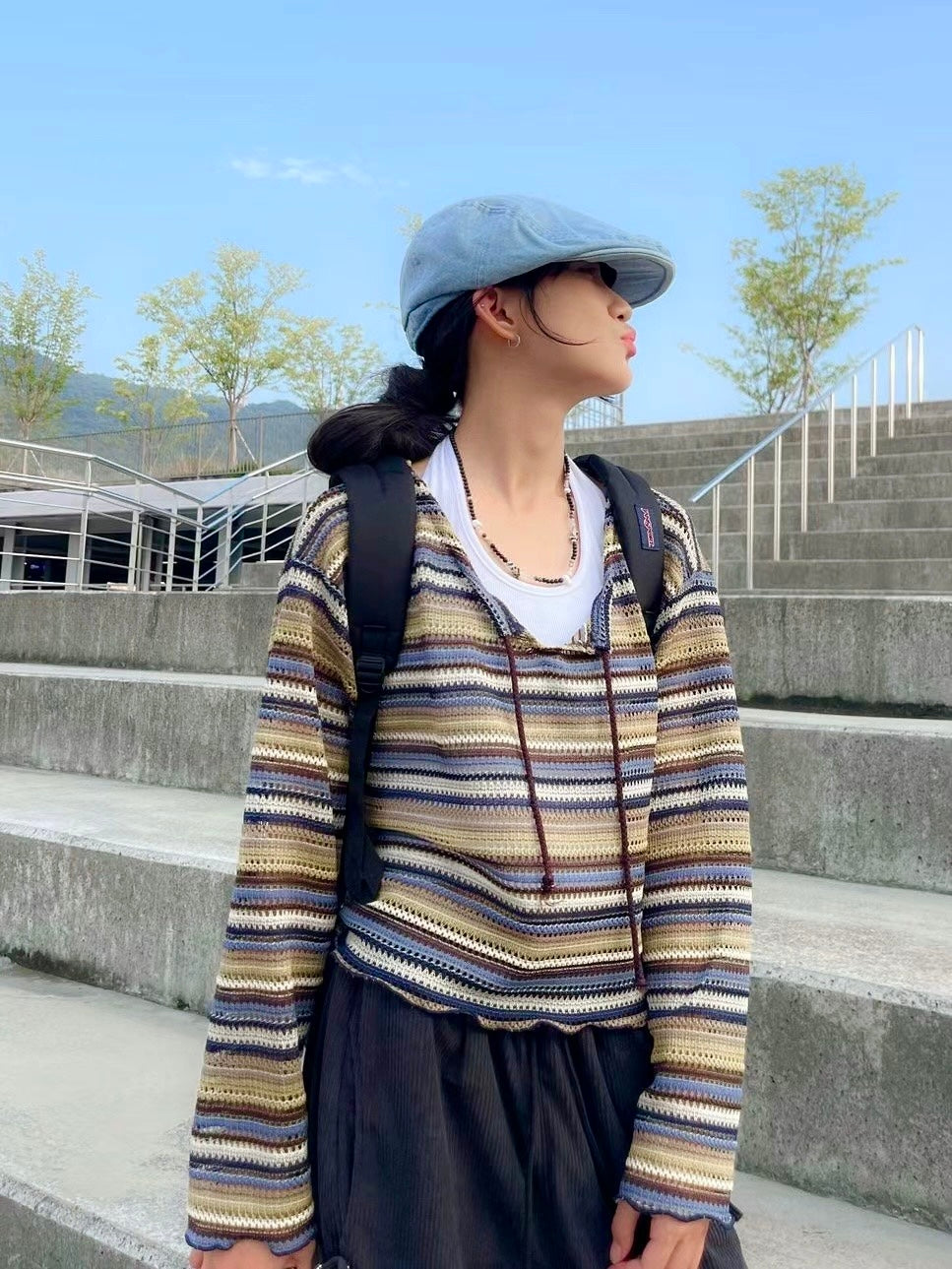 MZ512 STRIPED MESH TOP