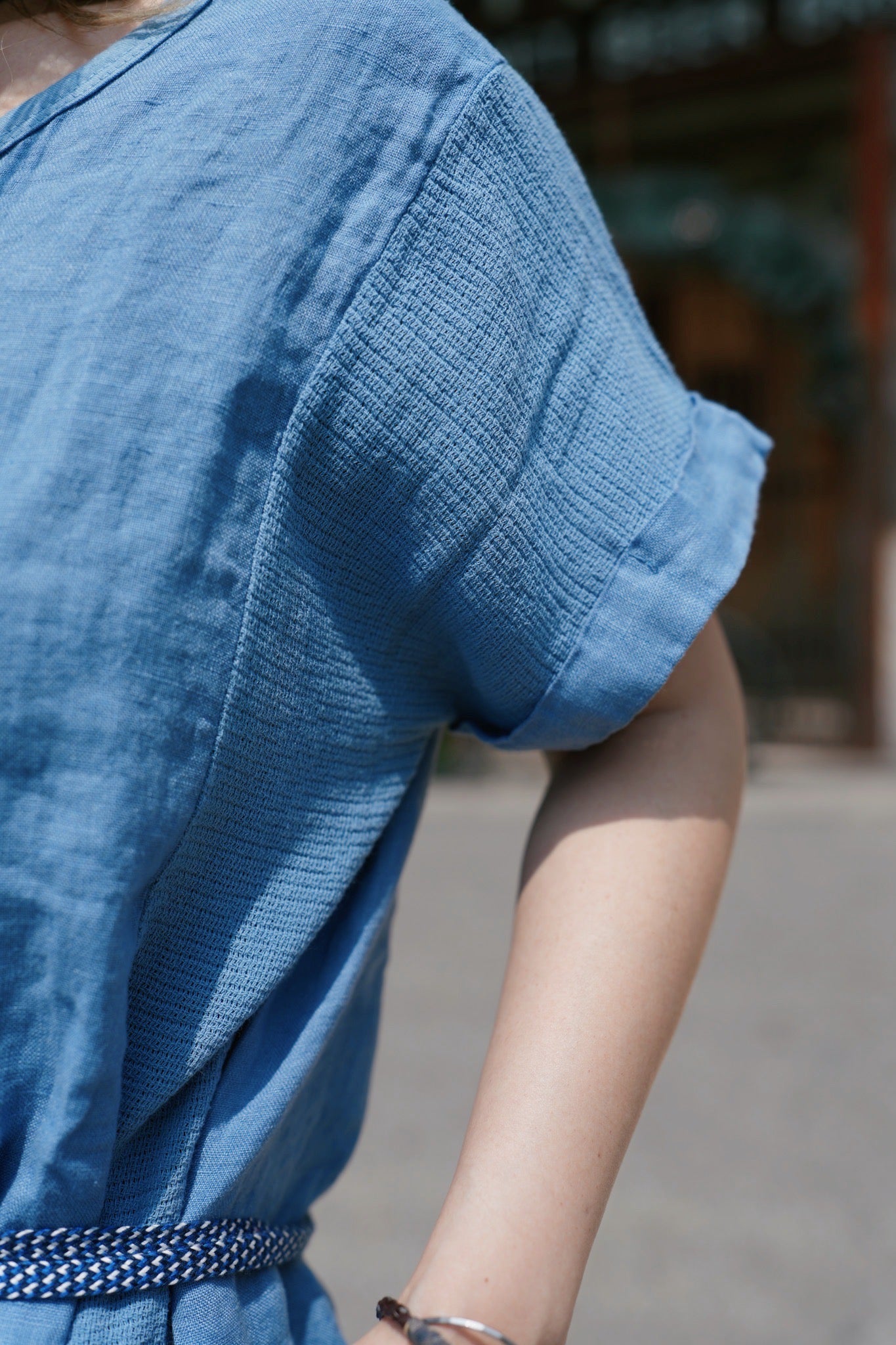 MZ780 ITALY MADE LINEN V-NECK TOP
