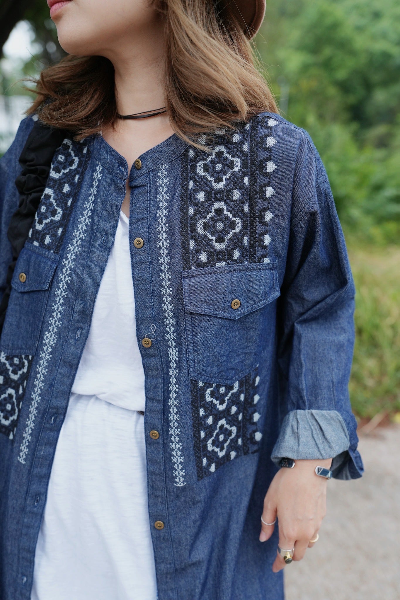 NA459 EMBROIDERED DENIM DRESS