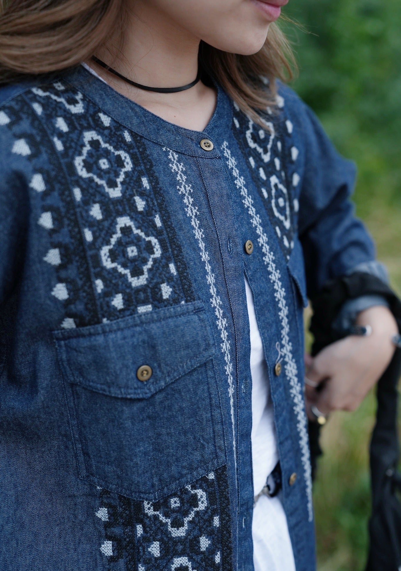 NA459 EMBROIDERED DENIM DRESS