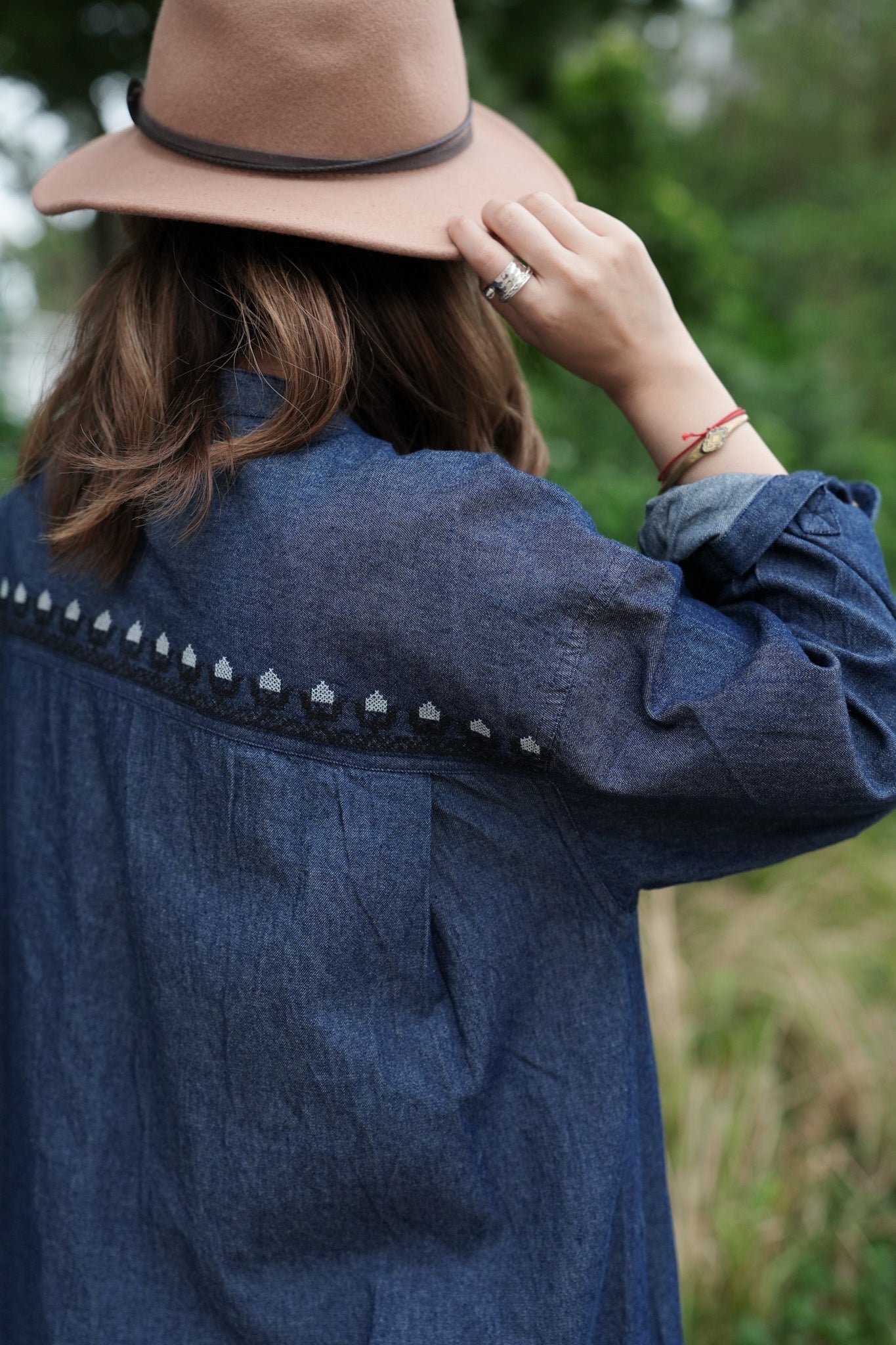 NA459 EMBROIDERED DENIM DRESS