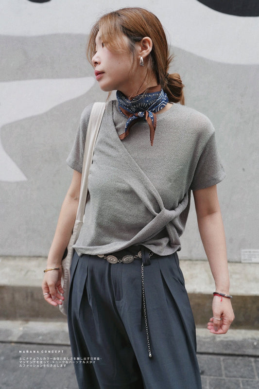 MZ765 TWIST KNOT LINEN TOP