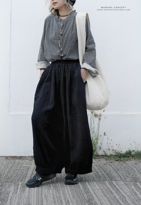 CA664 RUFFLE NECK DOUBLE CLOTH SHIRT