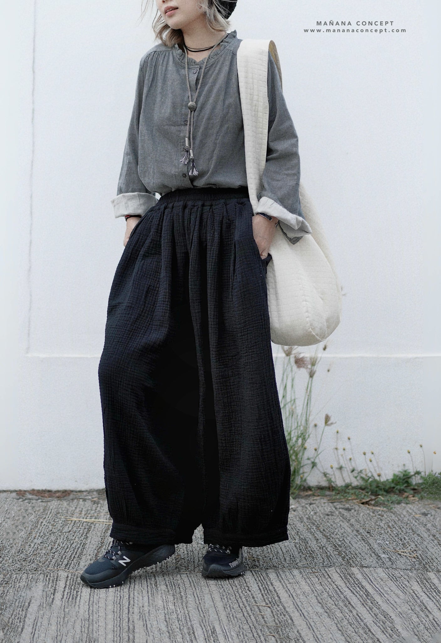 CA649 GAUZE COTTON BALLOON PANTS