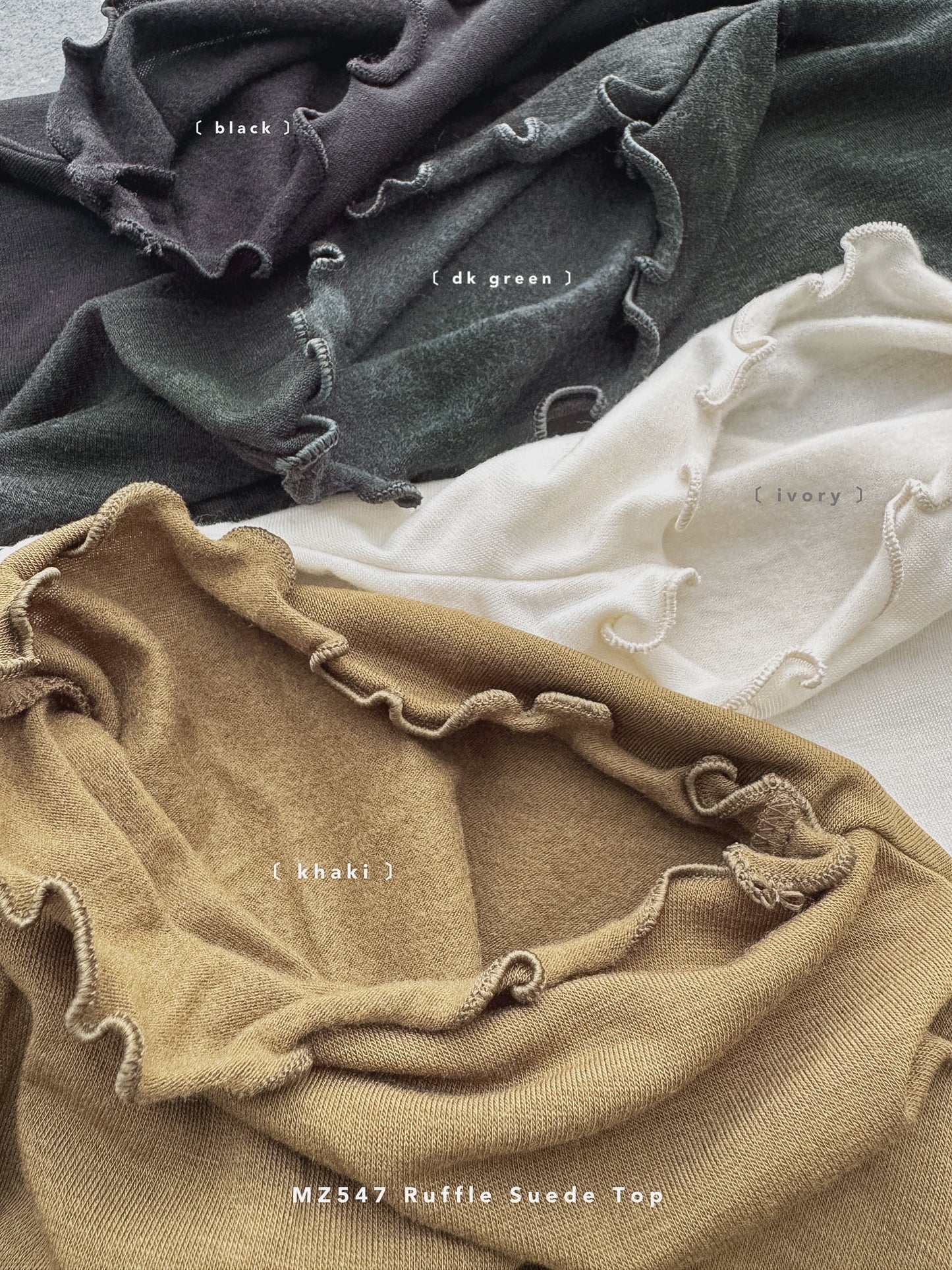 MZ547 RUFFLE SUEDE TOP【 2件減-$20, 3件減$40 】