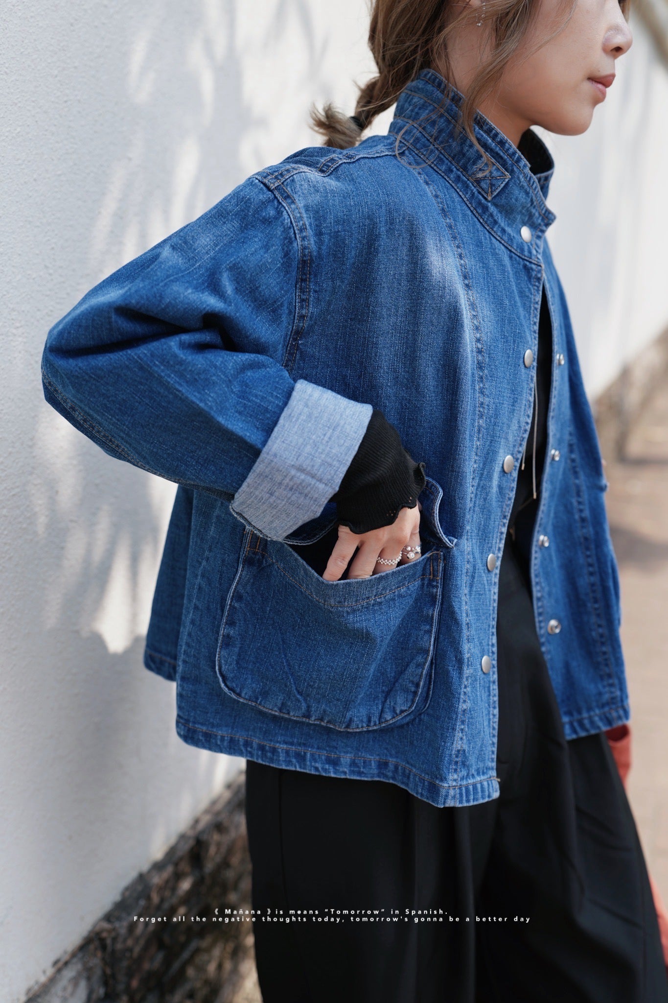 MZ641 STAND COLLAR DENIM JACKET