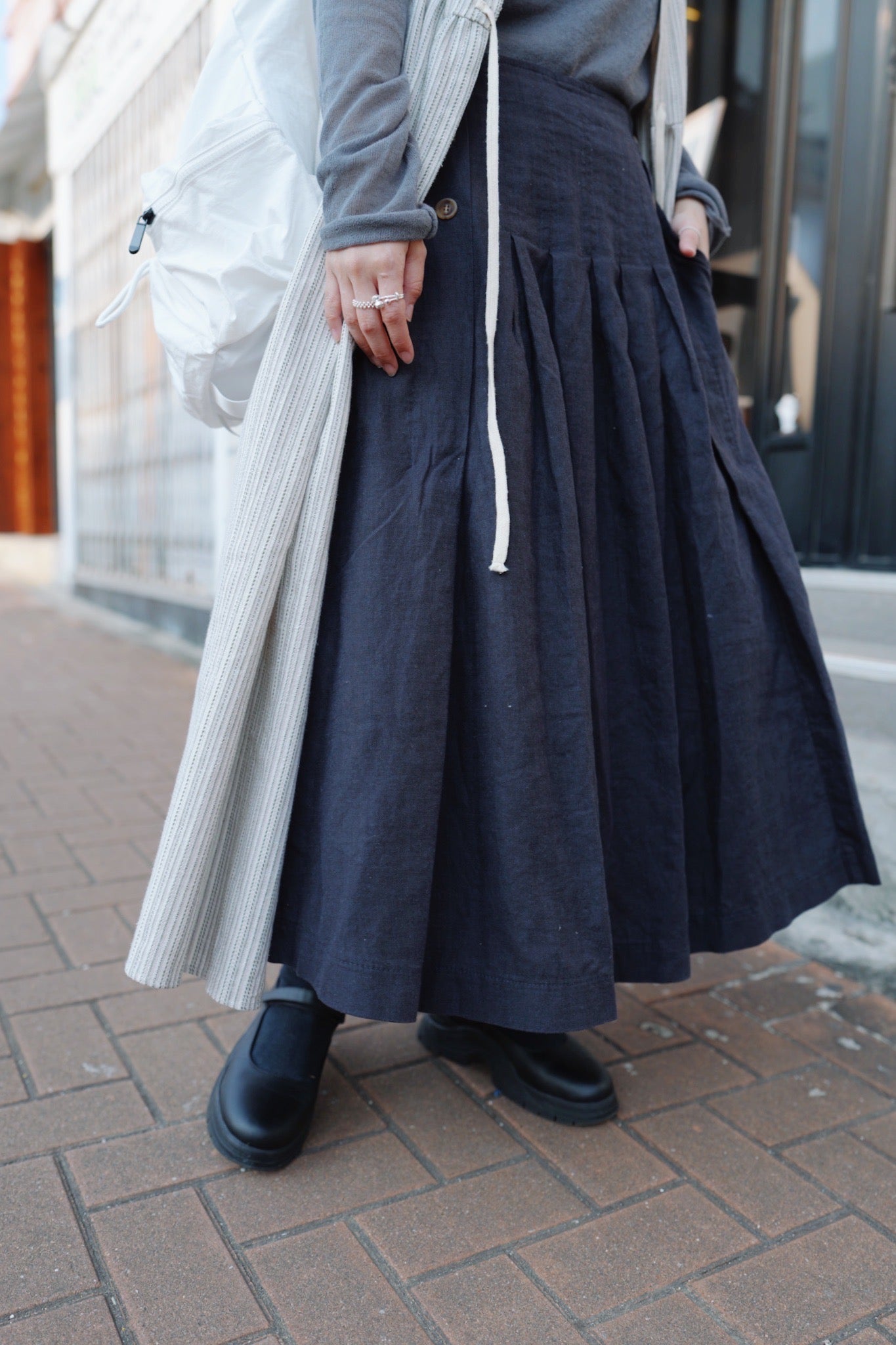 MZ641 LINEN PLEATED A-LINE SKIRT