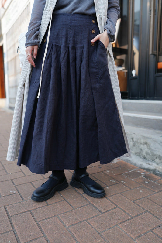 MZ641 LINEN PLEATED A-LINE SKIRT