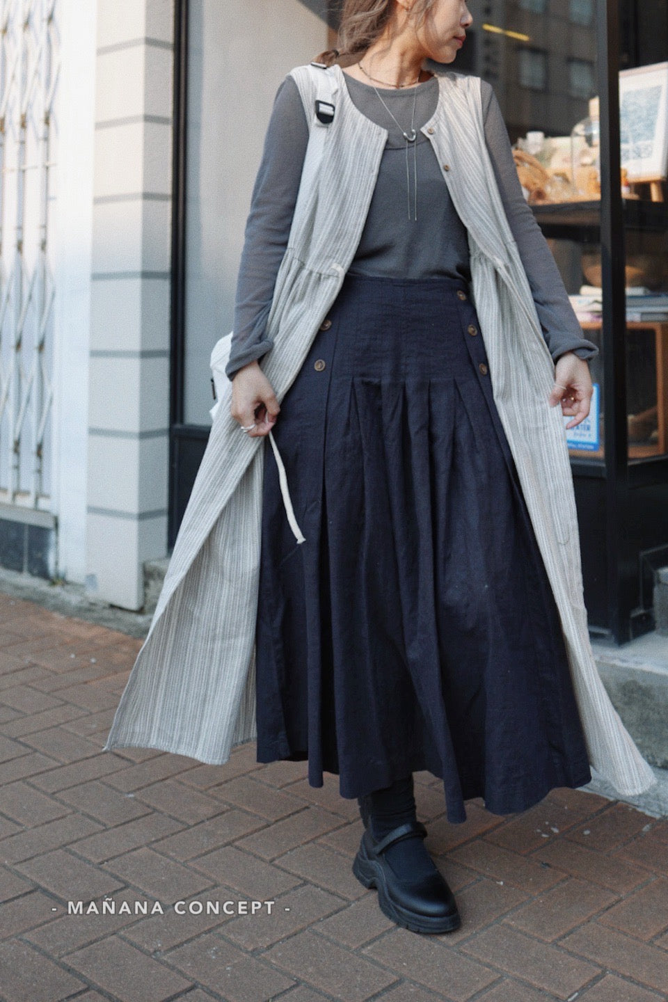 CA686 LINEN STRIPED LONG VEST