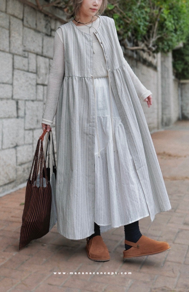 CA686 LINEN STRIPED LONG VEST