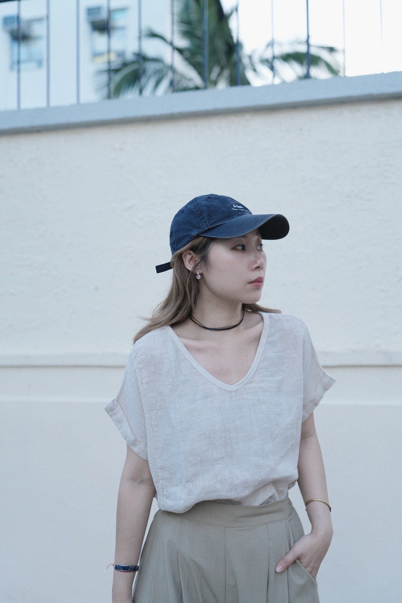 MZ780 ITALY MADE LINEN V-NECK TOP