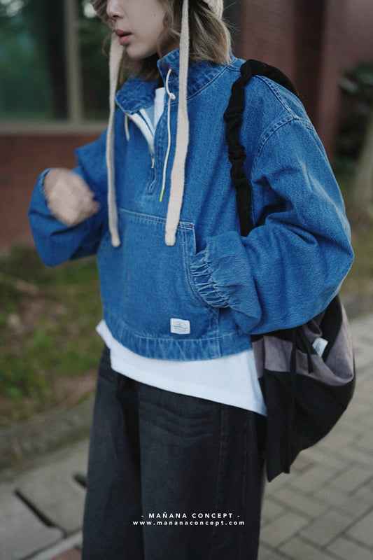 MZ555 HALF-ZIP DENIM PULLOVER