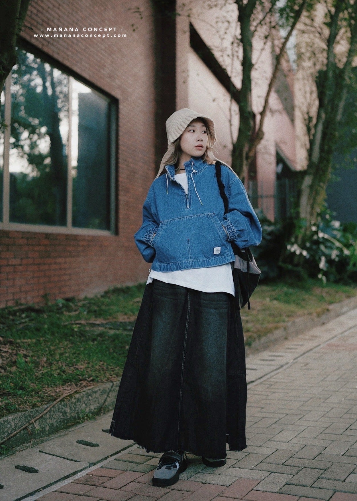 CA645 PATCHED DENIM SKIRT WITH BELT