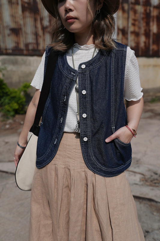 CA685 ROUND NECK DENIM VEST