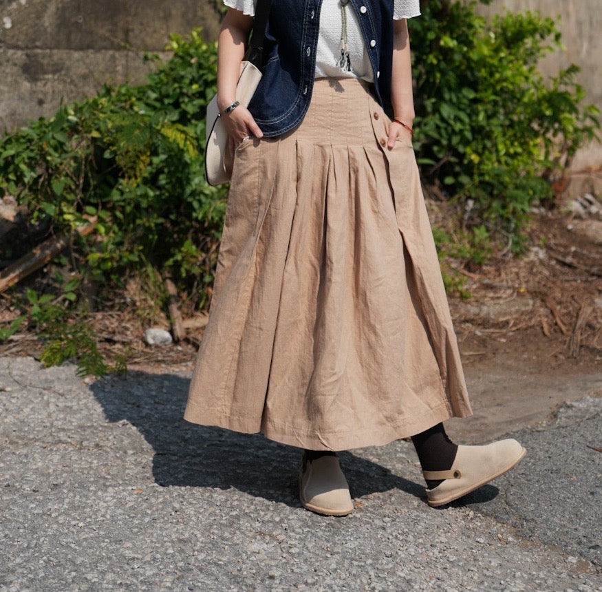 MZ641 LINEN PLEATED A-LINE SKIRT