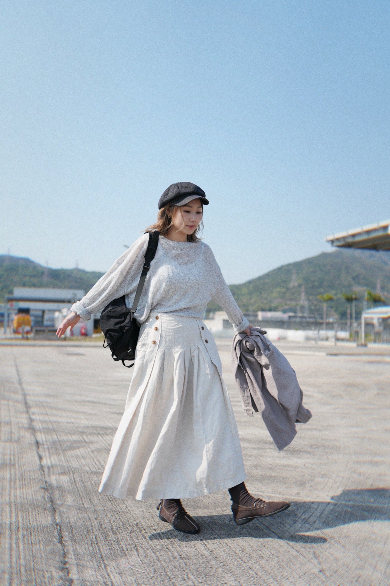 MZ641 LINEN PLEATED A-LINE SKIRT
