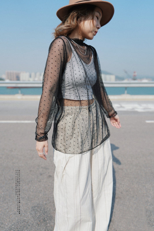 MZ369 Polka Dot Mesh Top