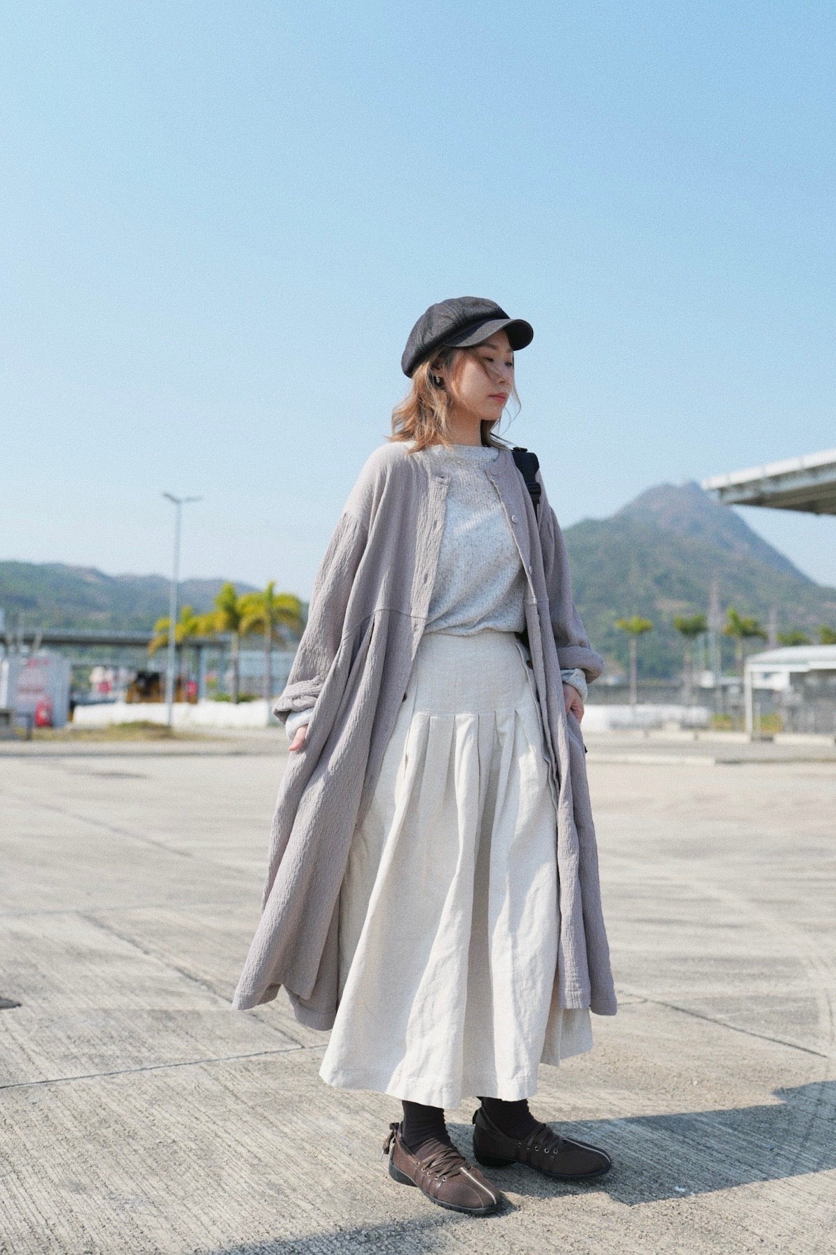MZ641 LINEN PLEATED A-LINE SKIRT