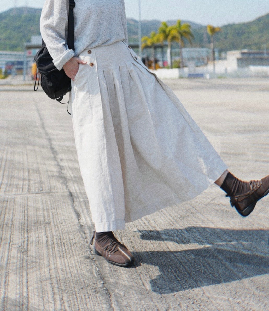 MZ641 LINEN PLEATED A-LINE SKIRT