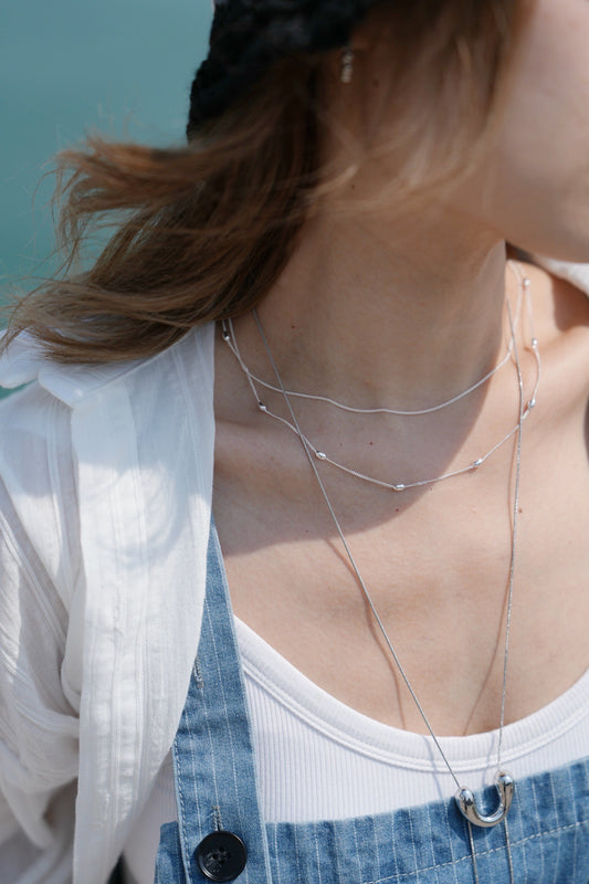 MZ647 925 SILVER BEAD LAYERING NECKLACE