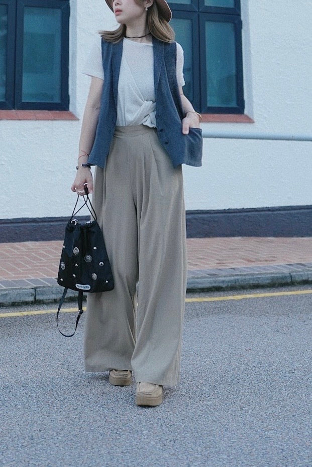 MZ786 PLEATED WIDE LEG PANTS