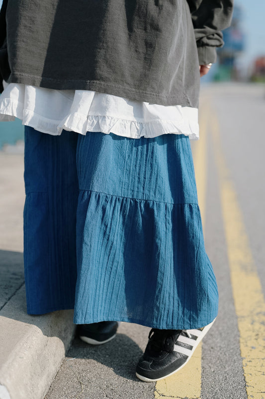 NA496 INDIGO RELAXED CRINKLE WIDE PANTS