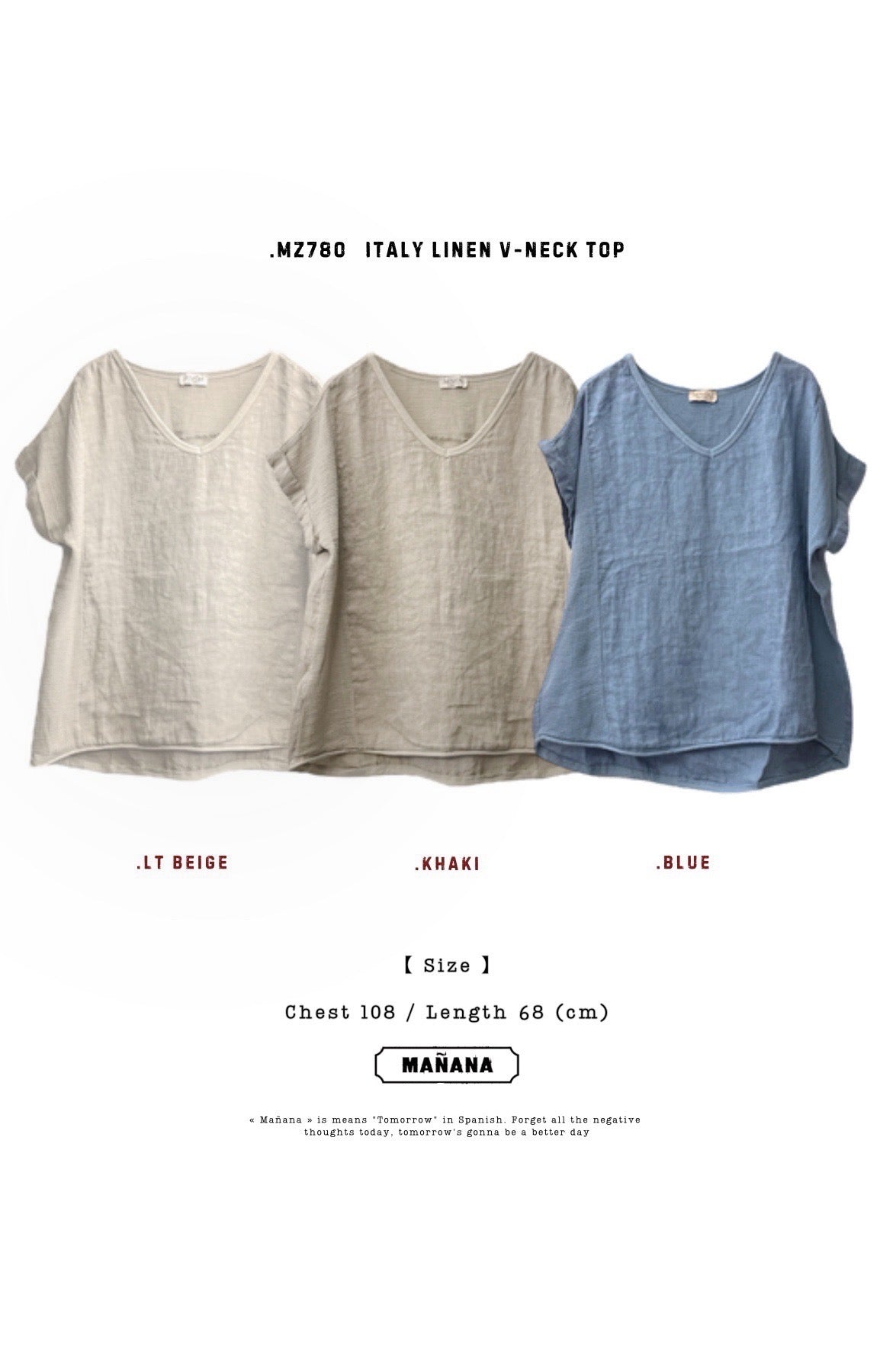 MZ780 ITALY MADE LINEN V-NECK TOP