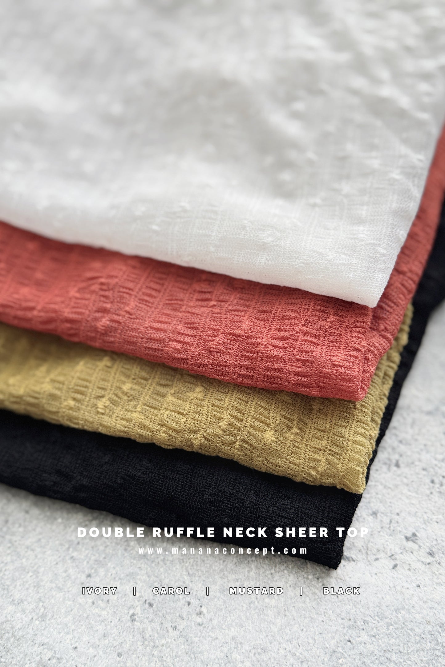 CA901 DOUBLE RUFFLE NECK SHEER TOP 【 2件減-$30, 4件減-$70 】