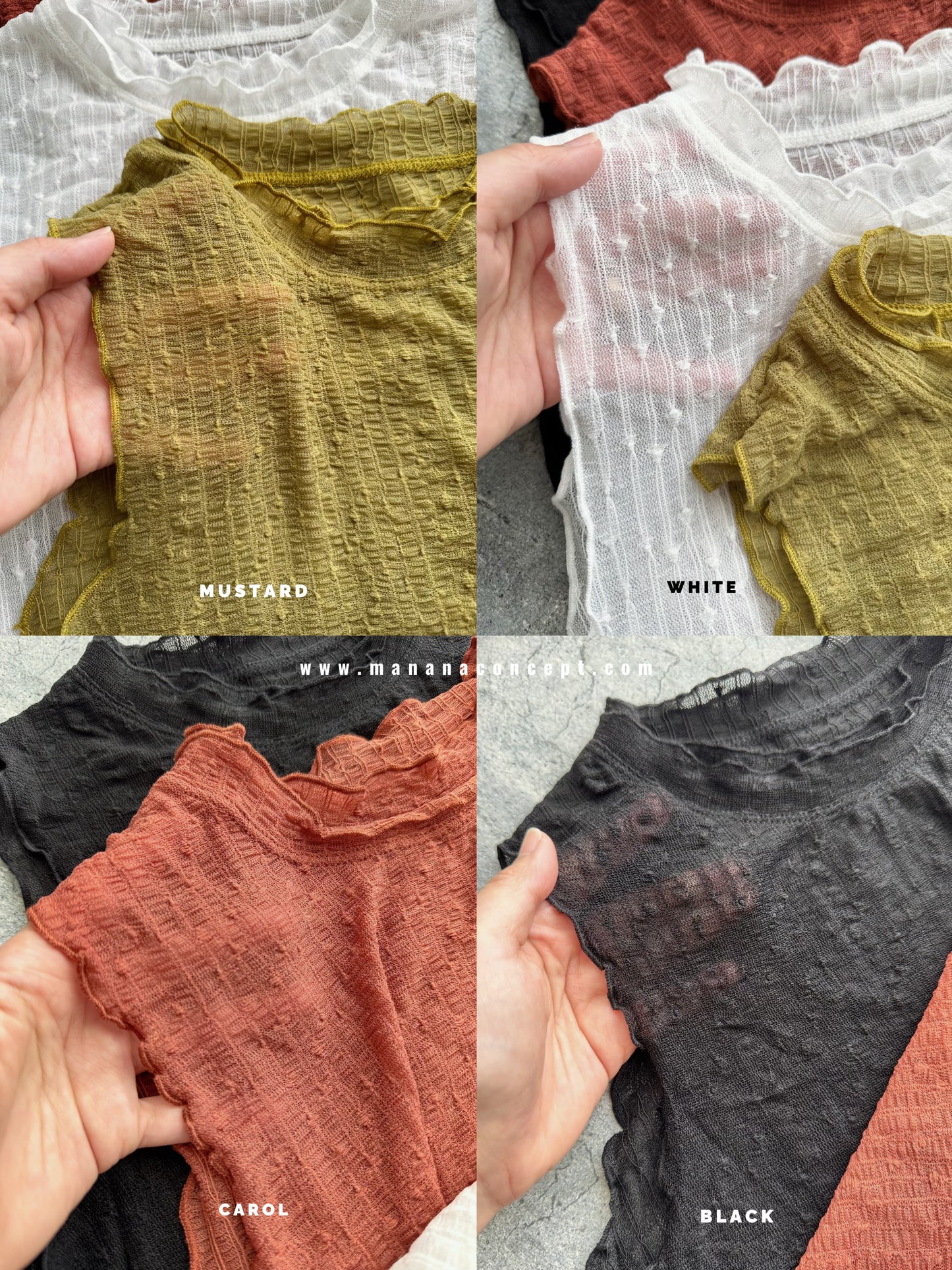 CA901 DOUBLE RUFFLE NECK SHEER TOP 【 2件減-$30, 4件減-$70 】