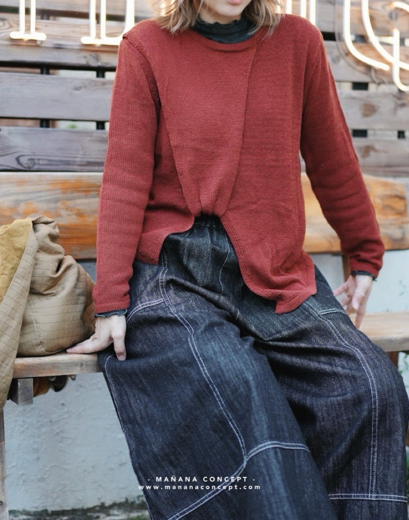 MZ562 CROSS FRONT KNIT TOP